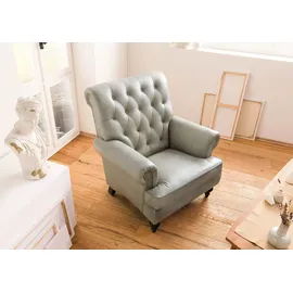 Massivmoebel24 Sessel Chesterfield Leder 84 x 84 x 94 cm Grau