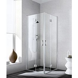 Kermi Eckeinstieg Liga Halbteil LI2CL100201AK 100x200cm, links, silber/mattglanz, Echtglas klar