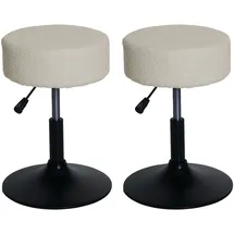Mendler 2er-Set Hocker HWC-C22, Sitzhocker Schminkhocker, höhenverstellbar drehbar Ø 37cm Stoff Bouclé 450g/m2 FSC® ~ creme-weiß