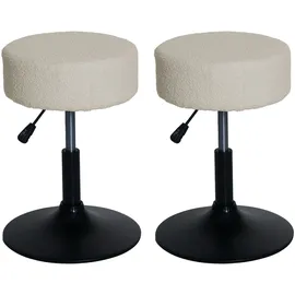 Mendler 2er-Set Hocker HWC-C22, Sitzhocker Schminkhocker, höhenverstellbar drehbar Ø 37cm Stoff Bouclé 450g/m2 FSC® ~ creme-weiß