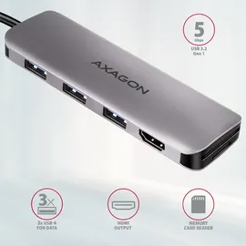 AXAGON HMC-HCR3A USB-C 3.2 Gen 1 Hub, 20cm, Kabelgebun