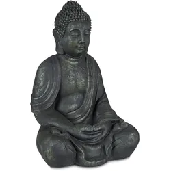 Relaxdays Buddha Figur sitzend, XL 70 cm, Gartenfigur, Vintage Dekofigur Wohnzimmer, wetterfest, frostsicher, anthrazit