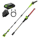 Greenworks 24V 2-in-1 Teleskop Heckenschere & Astsäge Set mit 4,0Ah Akku & 65W USB-C Ladegerät, Brushless Motor, 51 cm Klinge, 20 cm Säge, 112,5° Drehkopf, 3-teiliger Teleskopstab CKPH321A2