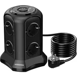 NVEESHOX Steckdosenleiste mit PD 20W USB C 8 Fach Steckdosenturm Steckerleiste mit 2 USB-A, Mehrfachsteckdose Überspannungsschutz 4000W 16A mit 2M Verlängerungskabel für Zuhause, Büro (Schwarz)