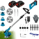 panthem Rasentrimmer mit Akku Rasenkantenschneider Akku-Rasentrimmer Freischneider mit 21V 2000mAh Akku, 4 Arten von Klingen, 4 in 1 Verstellbarer Kopf Teleskopgriff für Rasenschneiden (Set)