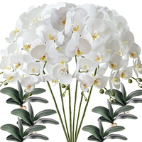 FagusHome 6 Stück künstliche Phalaenopsis Orchideen Blumen Weiß mit 6 Bündeln Künstliche Orchidee Blätter für Deko