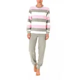 Normann Pyjama Damen Frottee Pyjama lang mit Bündchen in einer tollen Streifenoptik rosa 44-46