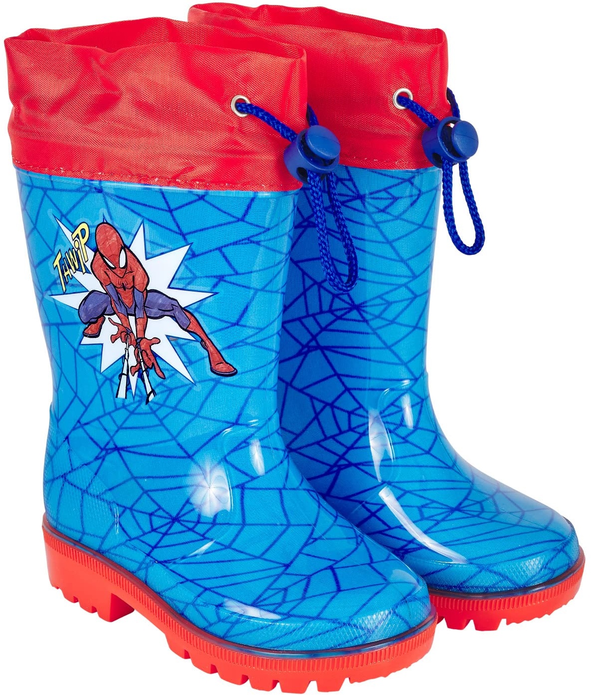 PERLETTI Marvel Spider Man Regenstiefel für Kinder - Spiderman Wasserdichte Stiefel Rot Blau mit Rutschfeste Sohle und Kordelzug - Regen Stiefeletten für Jungen mit Spinnennetze (30/31 EU, Türkis) - 30/31 EU