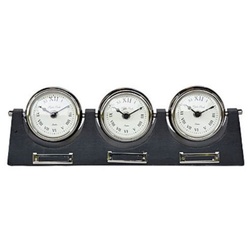 Casa Padrino Luxus 3er Tischuhr Silber / Schwarz 38 cm - Deko Uhr