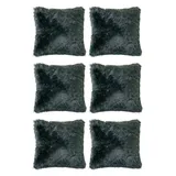 Home4You Kissen 6er Set, 50 x 50 cm - Grün - Schwarz - Polyester - Velours - 6er Set