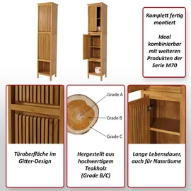 MCW Teak-Hochschrank MCW-M70, Badschrank, 2 Türen 5 Fächer, hochwertiges B-Grade-Teak (Kernholz, 20-30 Jahre) 181x41x35cm