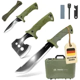 Novaterra Axt-Messer-Säge Set inkl. Parcord + Feuerstahl in Kunststoffbox 7-teilig