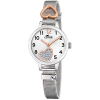 Lotus Kinder Mesh Armbanduhr Edelstahl Silber mit Herzen 24mm