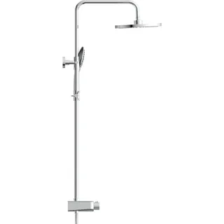 Eisl FUTURA mit Thermostat Glasablage, Duschpaneel mit Armatur, Komplett Duschamaturenset (Regendusche mit Wandhalterung, Duschsäule, Duscharmatur) Grau Chrom