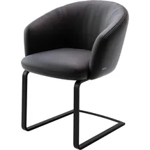 DeLife Freischwinger Caja-Flex mit Armlehnen Echt-Leder Schwarz Freischwinger flach Schwarz Taschenfederkern,