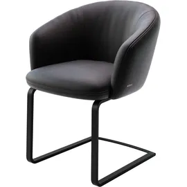 DeLife Freischwinger Caja-Flex mit Armlehnen Echt-Leder Schwarz Freischwinger flach Schwarz Taschenfederkern,