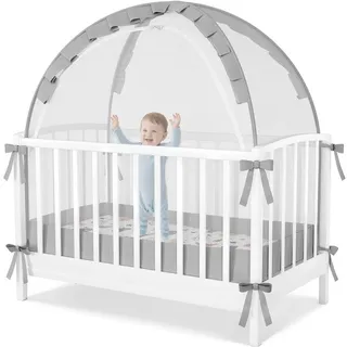CAVEEN Betthimmel, Moskitonetz für Babybett 120×60×55 cm Insektenschutz faltbar grau