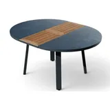 ALEOS. Aluminium Glas Teakholz Gartentisch rund Ausziehtisch 120/160 x 120 cm oval Tisch Esstisch Teaktisch Trinidad mit Ausziehfunktion