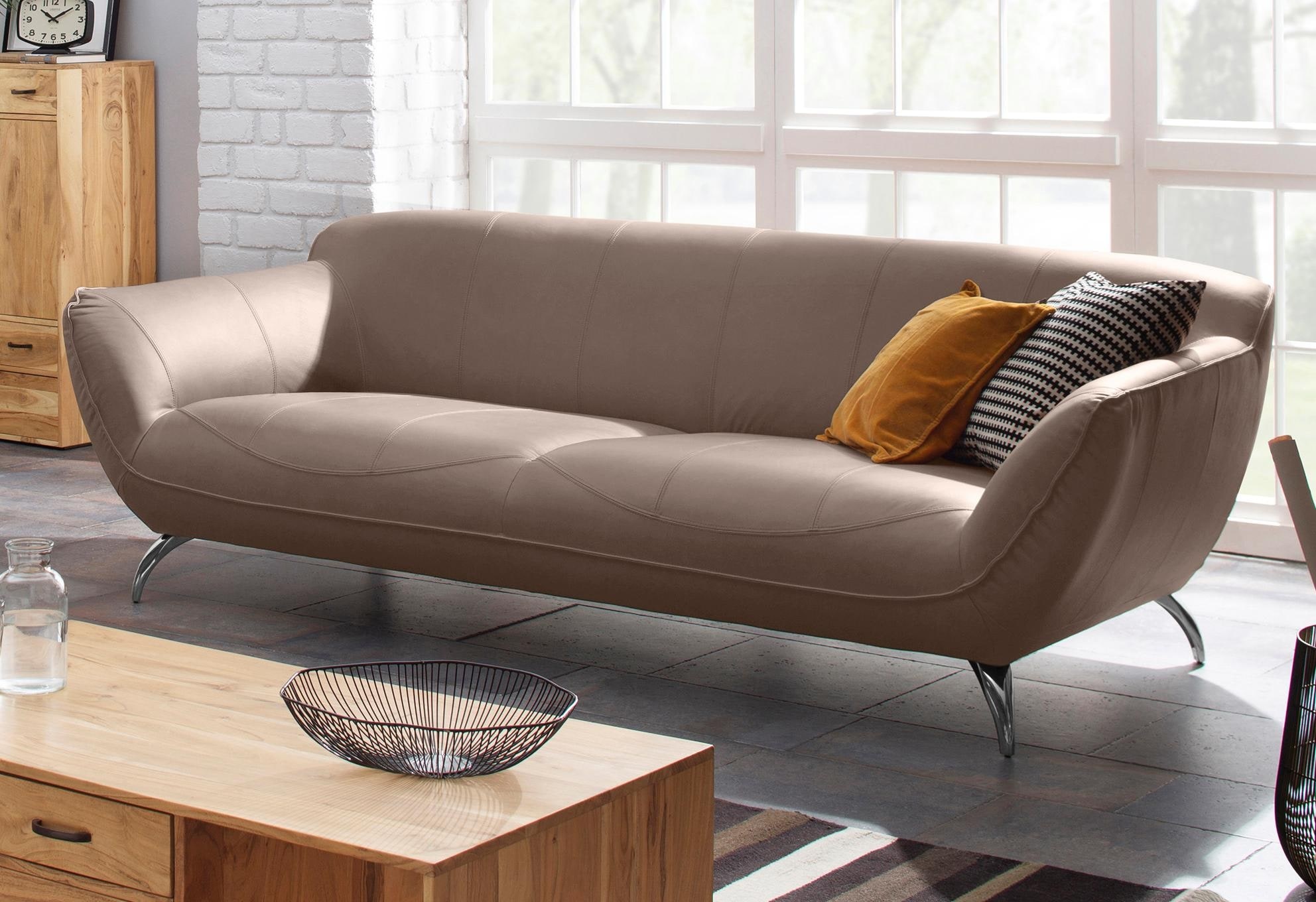 3-Sitzer GUTMANN FACTORY "Venezuela" Sofas Gr. B/H/T: 245 cm x 83 cm x 115 cm, Semi-Anilin-Leder, grau (taupe)