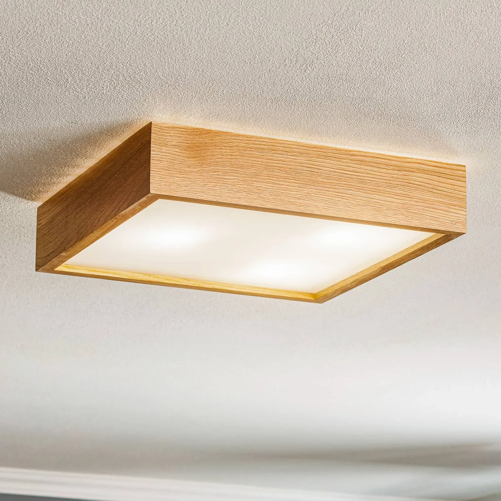 Deckenlampe Quatro DR TEMAR LIGHTING, dimmbar, Holz hell, für Wohn- / Esszimmer, Holz, Modern, Deckenlampe - 38.5 cm - 38.5 cm - 8 cm