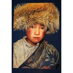 Gobelinbild Tibetanischer Junge, blau 95x140 cm ungerahmt