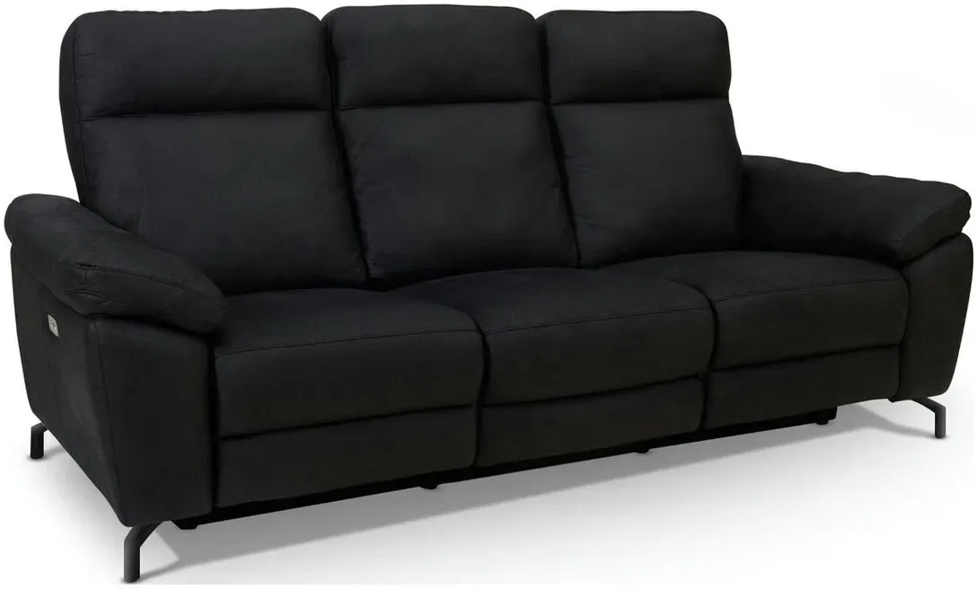 3-Sitzer Relaxsofa Astella Stoff Schwarz - Elektrisches Sofa mit Liegefunktion & USB