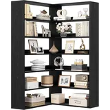 IRONCK 180cm Eckregal stehend Bücherregal 6 Ebenen, L-förmiger Eckschrank Hochschrank Bücherschrank Eckvitrine, offenes Regal Holz, Aufbewahrungsregal für Wohnzimmer Küche, 90x90x180cm (Schwarz)