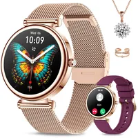 Kleine Smartwatch Damen(2Band+Halskette+Ring) 1,27" Fitnessuhr mit SpO2 Herzfrequenz Schlafmonitor Schrittzähler, Fitness Tracker mit 120+Sport Modi für iOS Android, Damen Uhr Smartwatch Rosegold