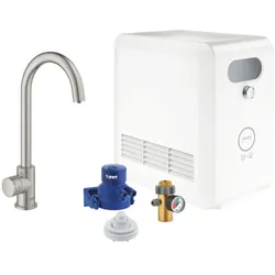Grohe C-Auslauf Set Grohe Blue Professional, Supersteel, mit Grohe Blue Mono Armatur mit Filterfunktion, Einlochmontage 31302DC2