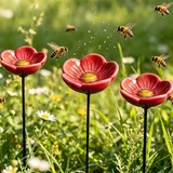 3 Stück Bienentränke Keramik Für Den Garten, Insektentränke Keramik, Bienenbar Wassertränke Mit Gartenstecker, Klein Vogeltränke Stehend – Ideal für Garten, Balkon, Terrasse (Rot)