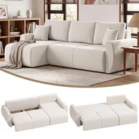 Homcom Ecksofa mit Schlaffunktion 3er Schlafsofa mit Umkehrbarer Chaiselongue - Creme