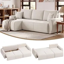 Homcom Ecksofa mit Schlaffunktion 3er Schlafsofa mit Umkehrbarer Chaiselongue - Creme