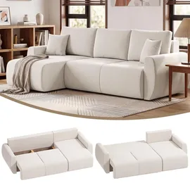 Homcom Ecksofa mit Schlaffunktion 3er Schlafsofa mit Umkehrbarer Chaiselongue - Creme