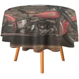 COALHO Runde Tischdecke, Vintage-Motorrad-Tischdecke, rustikale Holzbretter, altes Motorrad, amerikanische Flagge, runde Tischdecke für Esszimmer, Küche, Geburtstag, Party, Urlaub, drinnen und