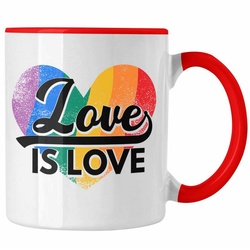 Trendation Tasse Trendation – LGBT Tasse Geschenk für Schwule Lesben Transgender Regenbogen Lustige Grafik Regenbogen Love Is Love rot