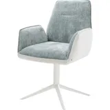DeLife Polsterstuhl Zoa-Flex, Fußkreuz Weiß Materialmix Echtleder Weiß-Pastellblau 360° drehbar Wipp blau 62 cm x 92 cm x 65 cm