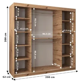 abiks möbel Schwebetürenschrank MONACO 200 x 200 x 62 cm Weiß