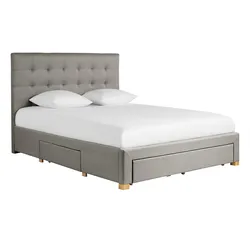 Bett mit Schubladen 160x200 cm in hellgrauem Stoff RENO