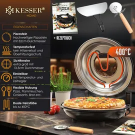 Kesser Pizza-Ofen elektrisch bis 400 Grad Elektrischer Pizzabäcker 1200W mit feuerfester Steinplatte & Timer Durchmesser 32cm | 5 Heizstufen &... | Schwarz