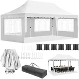 Pavillon Pop Up Partyzelt - Faltbares Gartenzelt 3x6 m - Wasserdicht UV50+ - Aluminiumrahmen höhenverstellbar - 4 Seitenwände 6 Sandsäcke - Weiß - Weiß