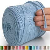 MeriWoolArt® Makramee Garn Blau - Makramee Garn 4mm farbig 225m - Super weiches Baumwollgarn, einfach gedrehte Makramee Schnur für Makramee Wandbehang, Blumenampel, Vorhang und Mehr DIY Deco