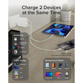 SBS GaN ultraflaches 67-Watt-Ladegerät mit zwei USB-C Power Delivery-Anschlüssen, europäischer Stecker - Weiß