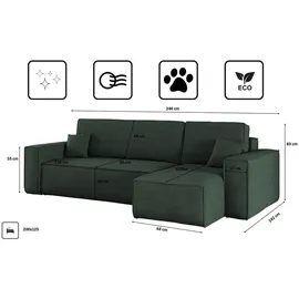 kaiser möbel Ecksofa Grün, Textil, 4-Sitzer, L-Form,L-Form, 244x142 cm, Wohnzimmer, Sofas & Couches, Wohnlandschaften, Ecksofas
