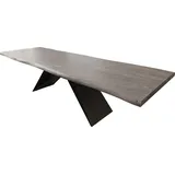 DeLife Esstisch Edge 300x100 XL Akazie Platin V-Gestell Flachstahl Schwarz Live-Edge