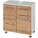 welltime Waschbeckenunterschrank Emmi, Breite 59 cm Siphonausschnitt, Metallbeschläge beige|silberfarben 60 cm x 63,5 cm x 32,5 cm