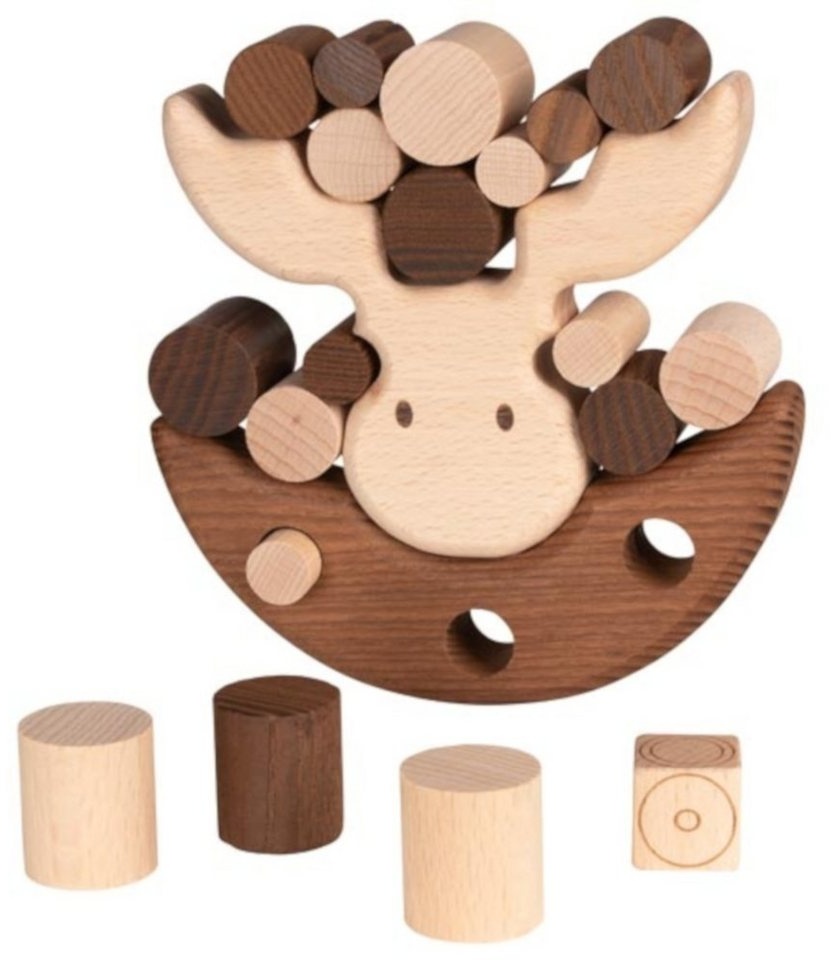 goki Spiel, Balancierspiel Elch 20tlg. aus Holz für Kinder Holzspielzeug beige