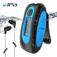 AGPTEK IPX8 Wasserdicht MP3 Player, 8GB HiFi MP3 Musik Player zum Schwimmen und Laufen, mit wasserdicht Kopfhörer, Audiokabel und 3 Paar Ohrstöpsel (L/M/S), unterstützt FM, Shuffle Funktion, Blau