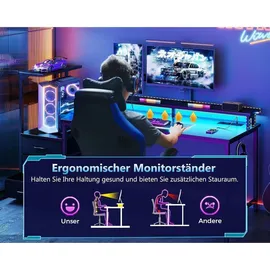 Gaming Tisch mit LED-Beleuchtung und Steckdose, Carbon Fiber, Schwarz, 151×50 cm - Schwarz
