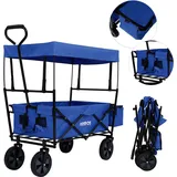 Arebos Bollerwagen faltbar blau inkl. 2 Netztaschen und Außentasche