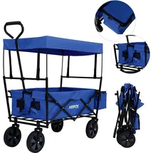 Arebos Bollerwagen faltbar blau inkl. 2 Netztaschen und Außentasche
